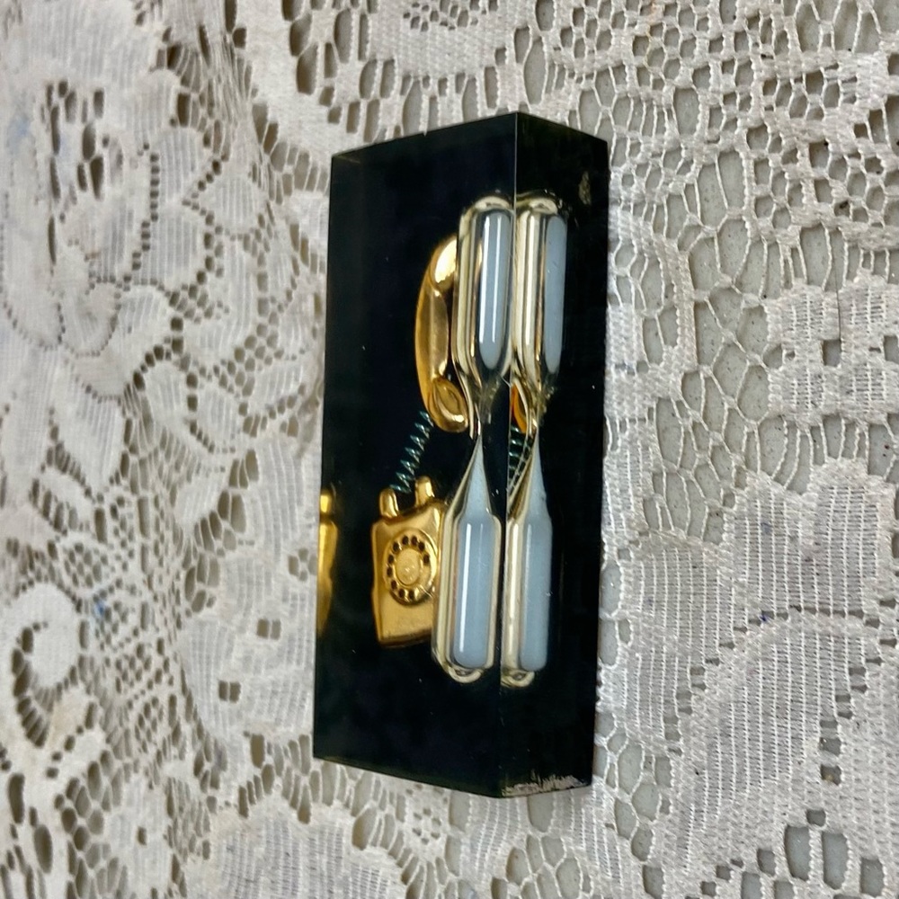 Vintage, Rare, Acrylic Lucite Gold Telephone with Hour Glass Paperweight (F0723 - Picture 3 of 10